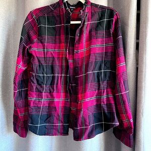 Red fleece button down with adorable flutter collar.